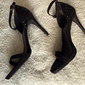 NEW Nine West black suede with rhinestone high heel sandal